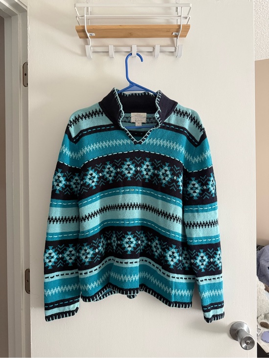 Christopher & Banks Sweaters - Christopher & Banks Teal & Navy Fair Isle Crewneck Sweater